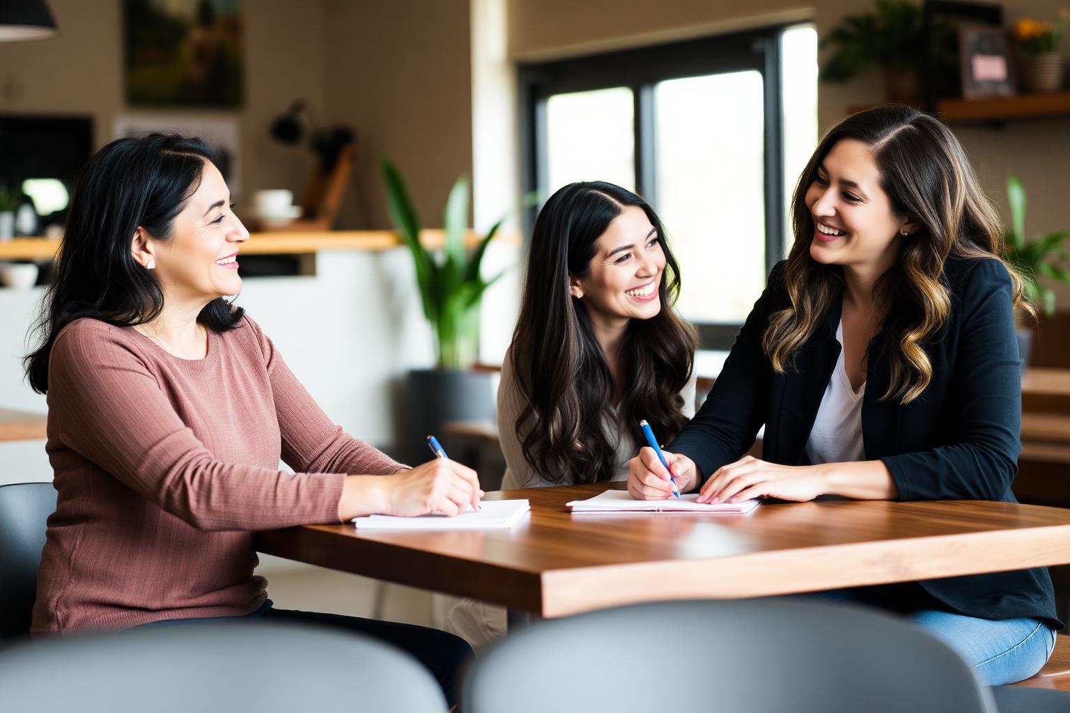 Two women in mentoring conversation at a table